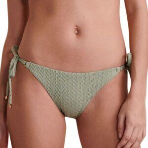 NWT PilyQ Shimmer Textured String Side Tie Full Back Bikini Bottom in Aquarius
